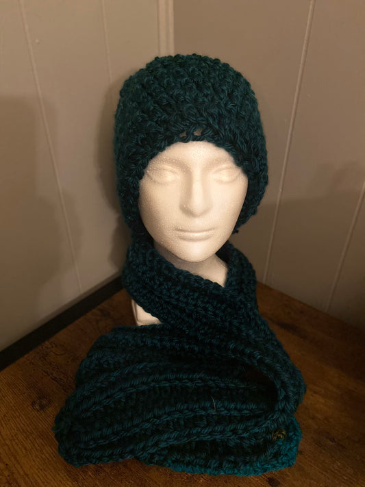 Peacock Green Beanie w/Scarf