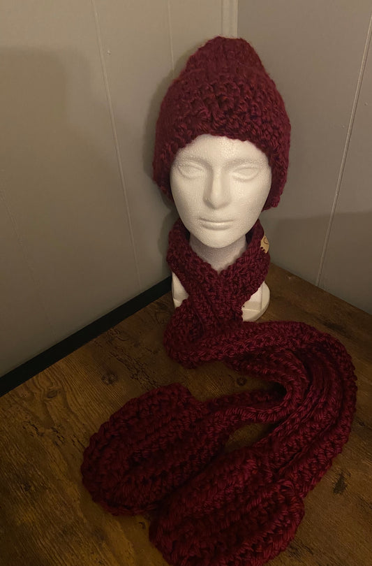 Wine Beanie w/ pocket scarf